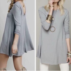 Free People FP Beach Beatnik Tunic Gray Trapeze Dress Low Cut Back